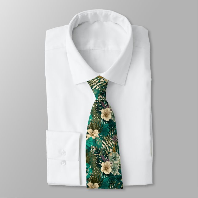 Färgrik Herrmode Tropiskt Blommotiv Slips (Bunden)