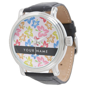 Färgrik Hibiskus, Blommönster, Ditt Namn Armbandsur