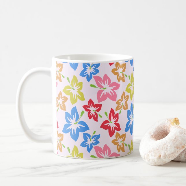 Färgrik Hibiskus, Mönster Av Blommor Kaffemugg (Med munk)