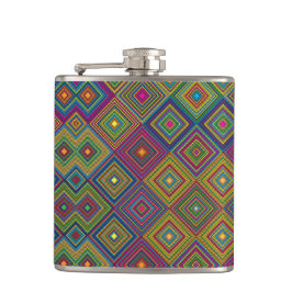 Färgrik hip flask med ett geometriskt diamantmönst fickplunta