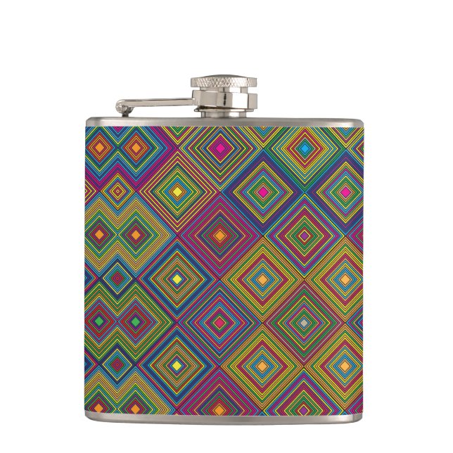 Färgrik hip flask med ett geometriskt diamantmönst fickplunta (Framsidan)
