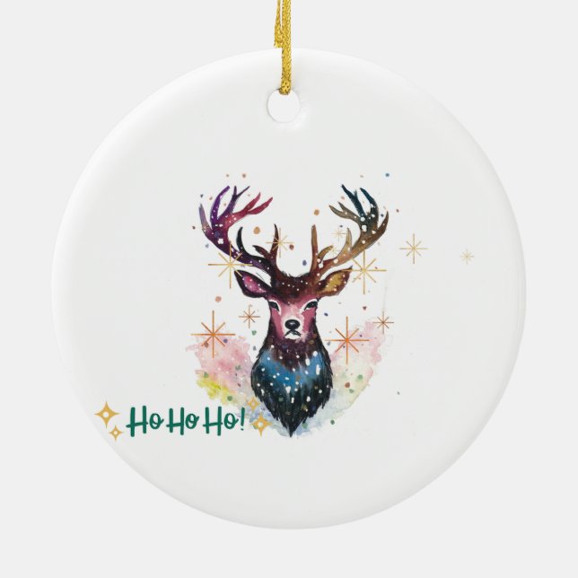 Färgrik hjort - Ho Ho Ho Julgransprydnad Keramik (Baksidan)