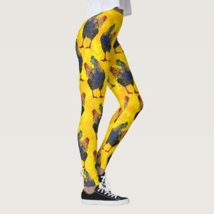 Färgrik höna på gult - damasker leggings