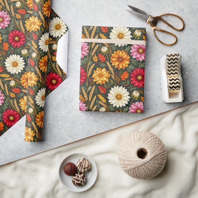Färgrik höstblomma presentpapper (Hantverk)