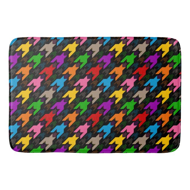 Färgrik Houndstooth-mönster Svart  Badrumsmatta (Framsidan)