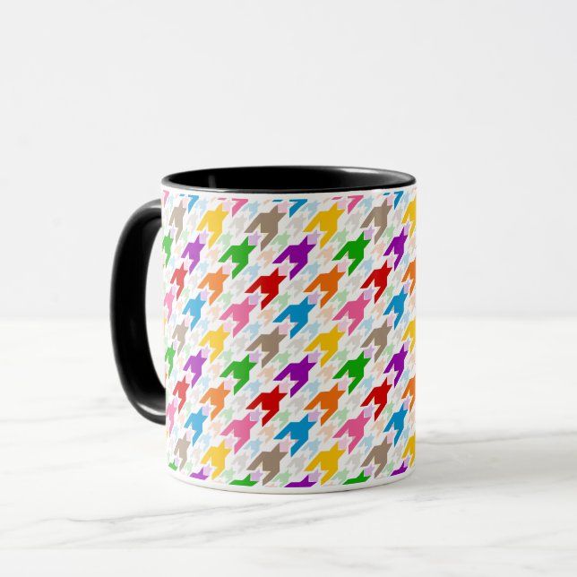 Färgrik Houndstooth-mönster Vit  Mugg (Framsida vänster)