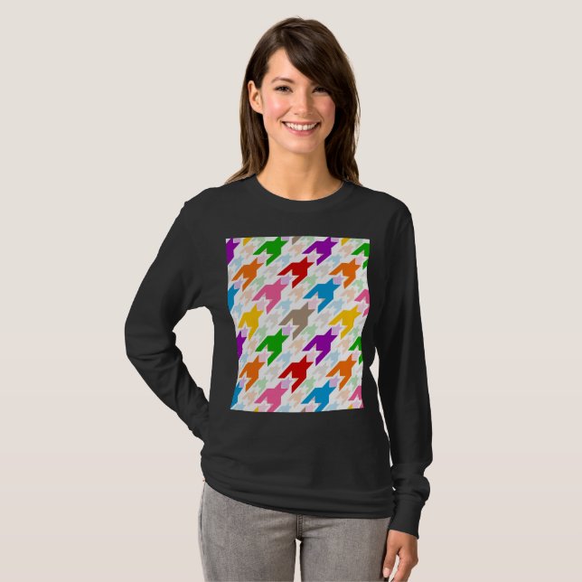 Färgrik Houndstooth-mönster Vit  T Shirt (Hel framsida)