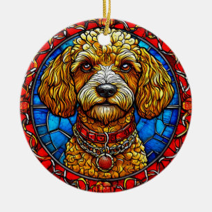 Färgrik hund glasmålning porträtt julgransprydnad keramik