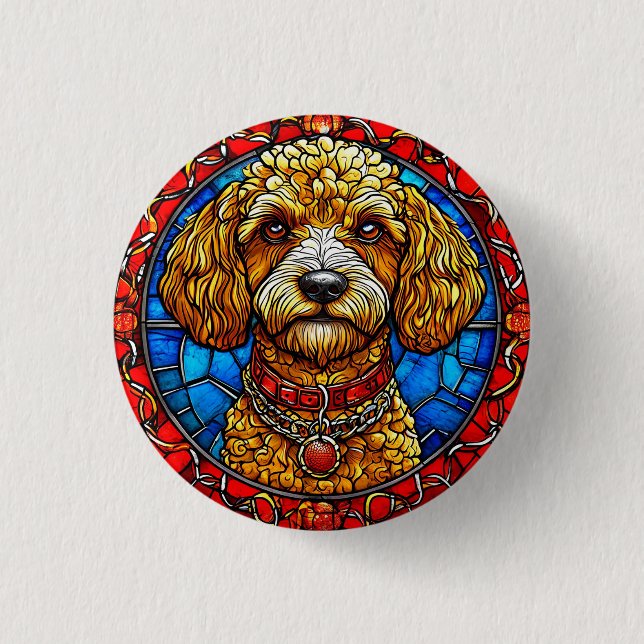 Färgrik hund glasmålning porträtt knapp (Framsida)