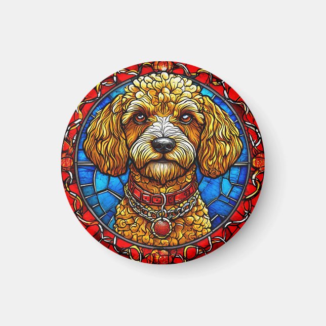 Färgrik hund glasmålning porträtt magnet (Framsidan)