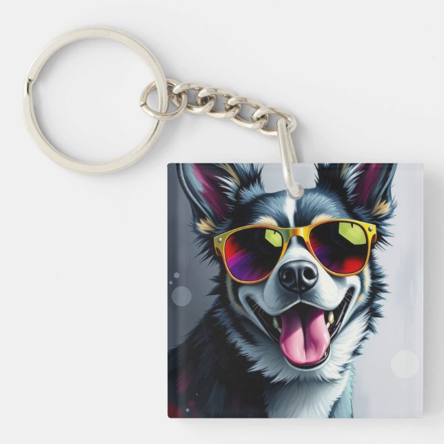 Färgrik hund med solglasögon (Framsidan)