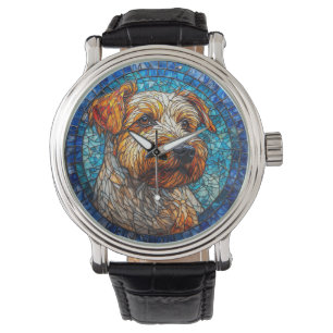 Färgrik hund mosaikporträtt armbandsur
