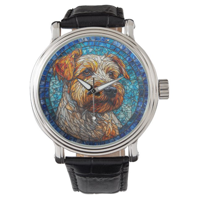 Färgrik hund mosaikporträtt armbandsur (Framsida)