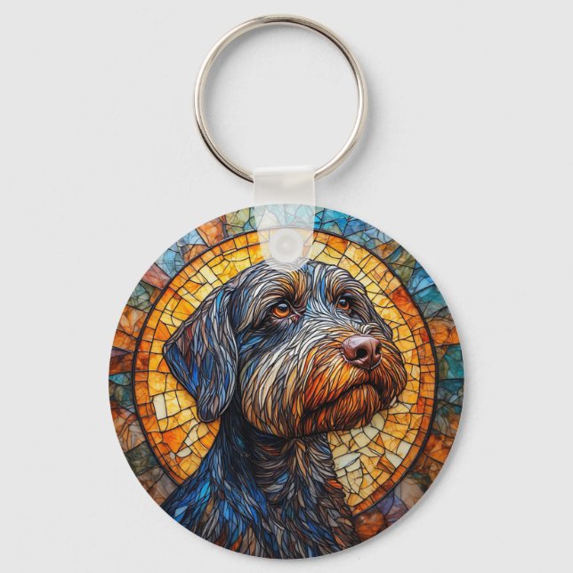 Färgrik hund mosaikporträtt nyckelring (Framsida)