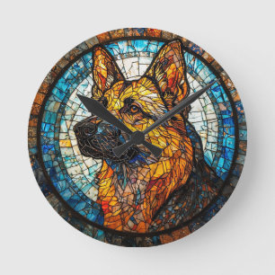 Färgrik hund mosaikporträtt rund klocka