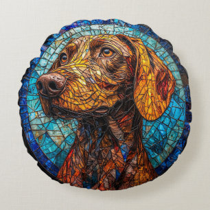 Färgrik hund mosaikporträtt rund kudde