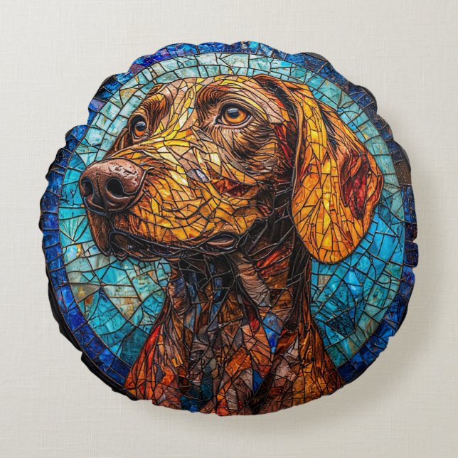 Färgrik hund mosaikporträtt rund kudde (Framsidan)