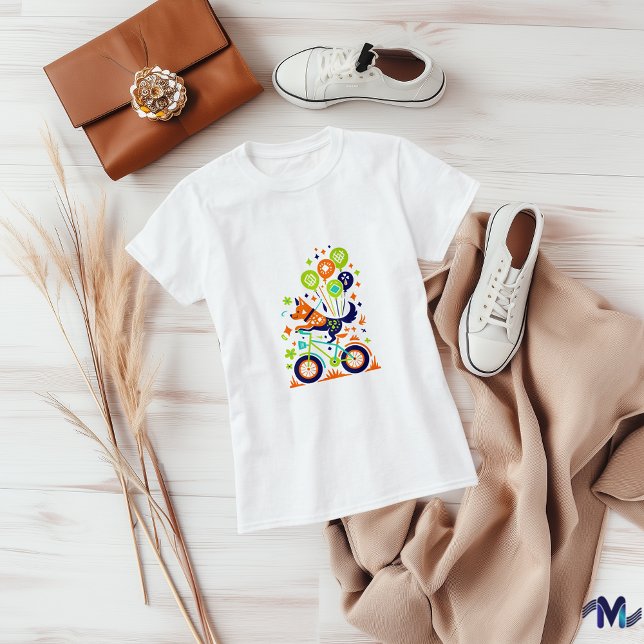 Färgrik Hund på Cykel Konst Design T Shirt (Skapare uppladdad)