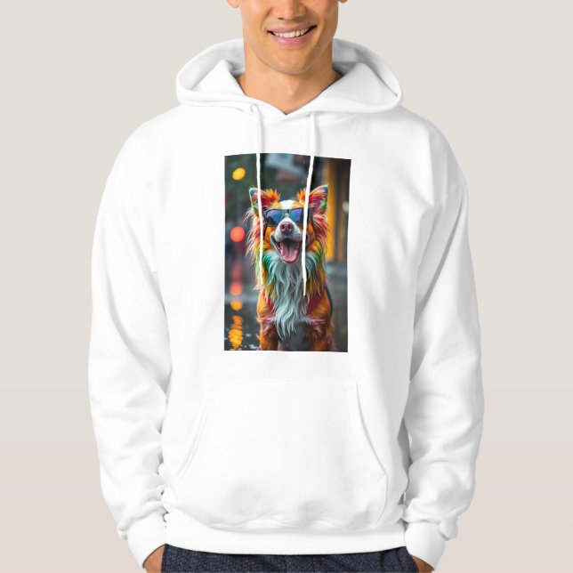 Färgrik Hund Pop Art Stänk Hoodie (Framsida)