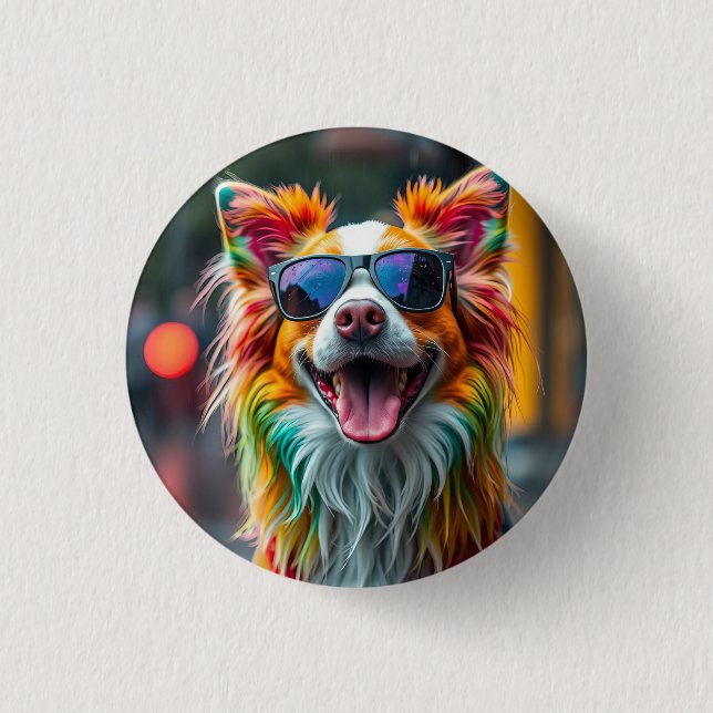 Färgrik Hund Pop Art Stänk Knapp (Framsida)