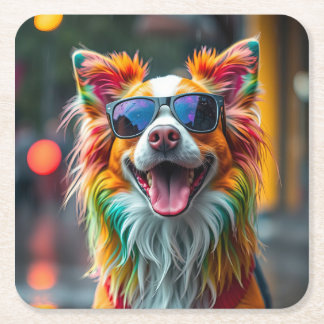 Färgrik Hund Pop Art Stänk Underlägg Papper Kvadrat