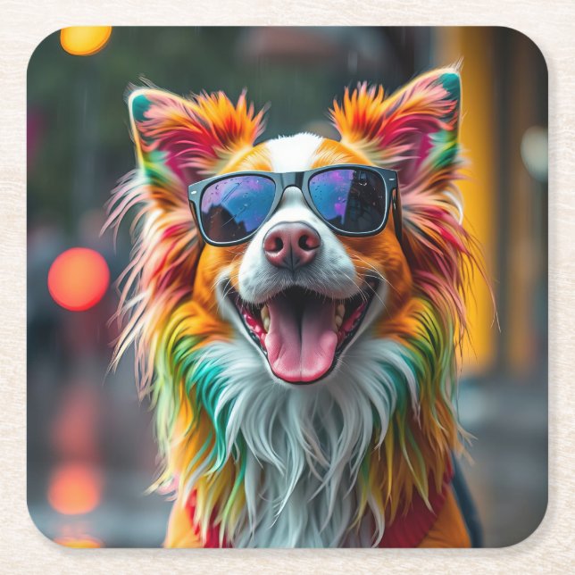 Färgrik Hund Pop Art Stänk Underlägg Papper Kvadrat (Framsidan)