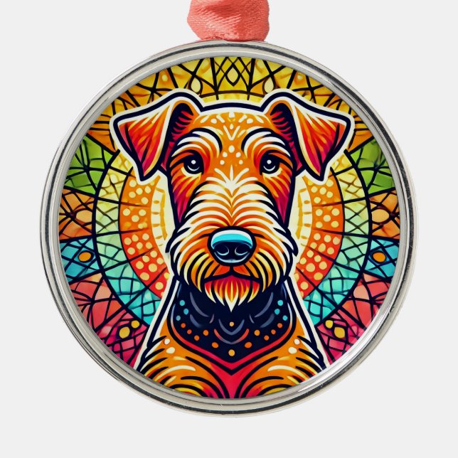 Färgrik hundillustration julgransprydnad metall (Framsidan)