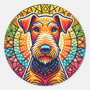 Färgrik hundillustration runt klistermärke