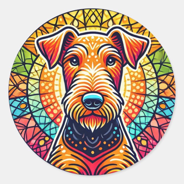 Färgrik hundillustration runt klistermärke (Framsida)