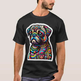Färgrik hundmosaik: Invecklad mopsporträtt i  T Shirt