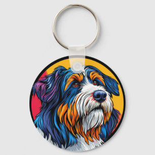 Färgrik hundporträtt för accessoarer till hundälsk nyckelring