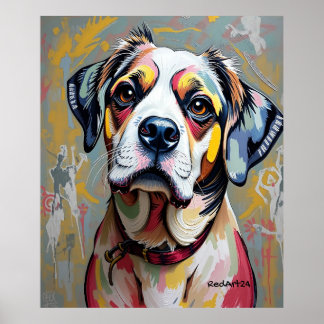 Färgrik hundporträtt – Levande abstrakt husdjursko Poster