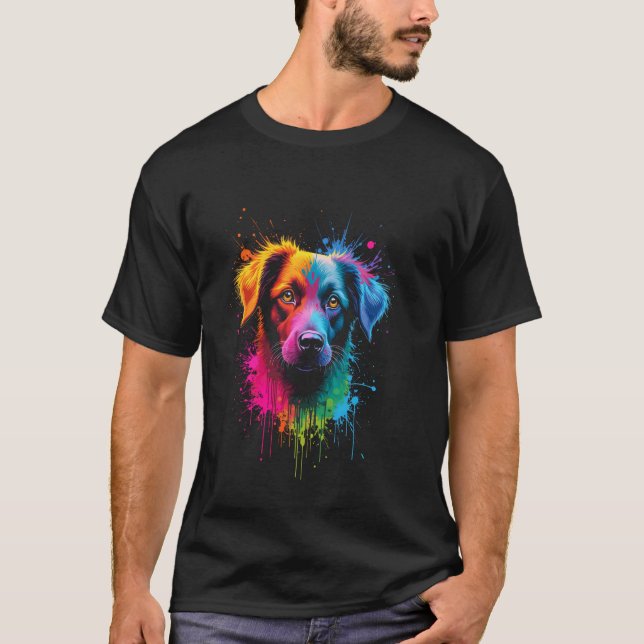 Färgrik hundporträtt t shirt (Framsida)