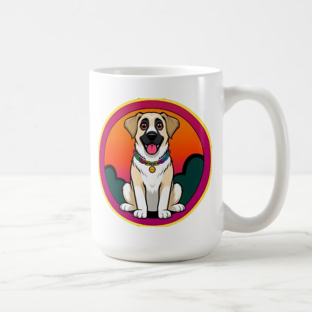 Färgrik illustration av en leende hund kaffemugg (Höger)