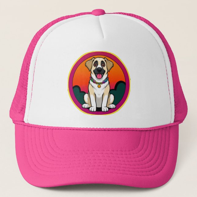 Färgrik illustration av en leende hund keps (Framsida)