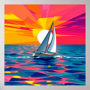 Färgrik illustration av en segelbåt poster
