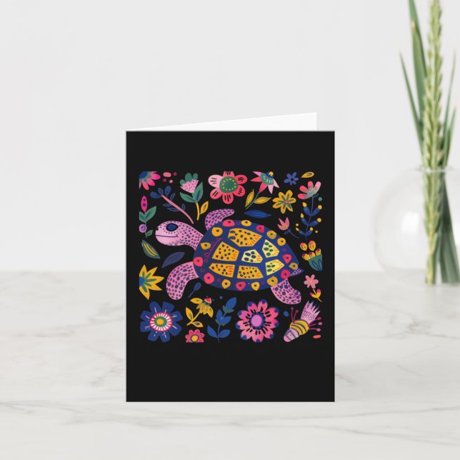 Färgrik illustration av en sköldpadda omgiven  kort (Framsida)