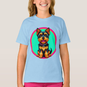 Färgrik illustration av glad hund som sitter t shirt