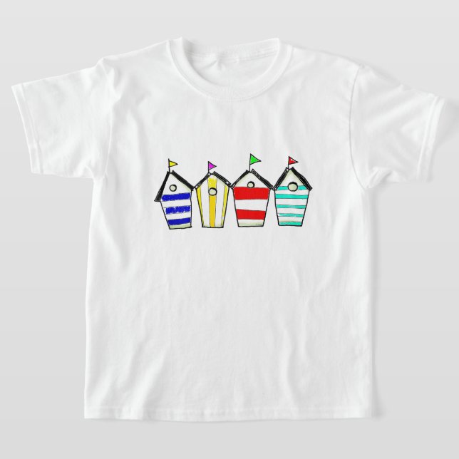 Färgrik Illustration av Strandstuga T Shirt (Laydown)