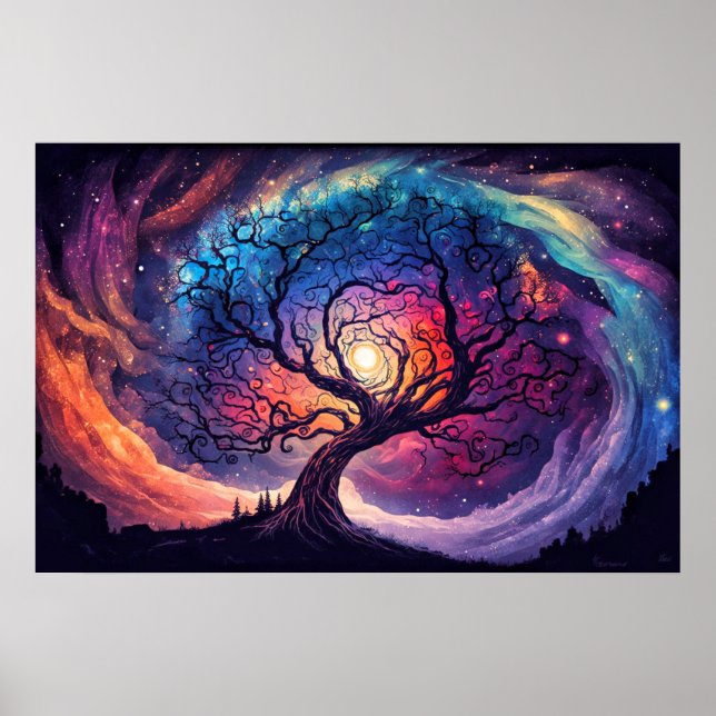 Färgrik Illustrativ Natt Himmel Illustration Poster (Framsidan)