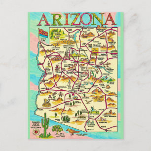Färgrik Illustrerad Arizona Karta Vykort