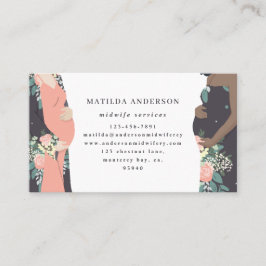 Färgrik illustrerad prgenant mamma + blom- visitkort