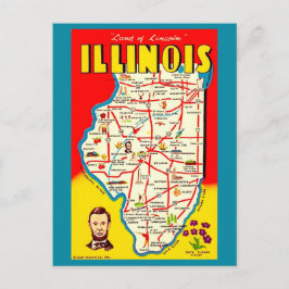 Färgrik Illustrerad Vintage Illinois Karta Vykort