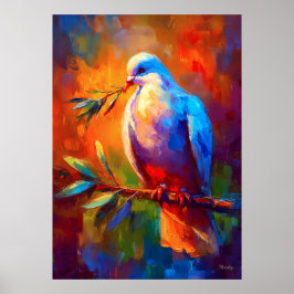 Färgrik Impressionistisk Fredsduva med Olivkvist Poster
