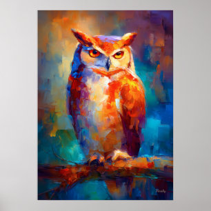 Färgrik Impressionistisk Uggle Vilda Djur Målning Poster