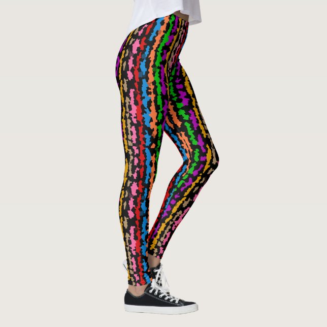 Färgrik Irreguljär Abstrakt Design Svart  Leggings (Höger)