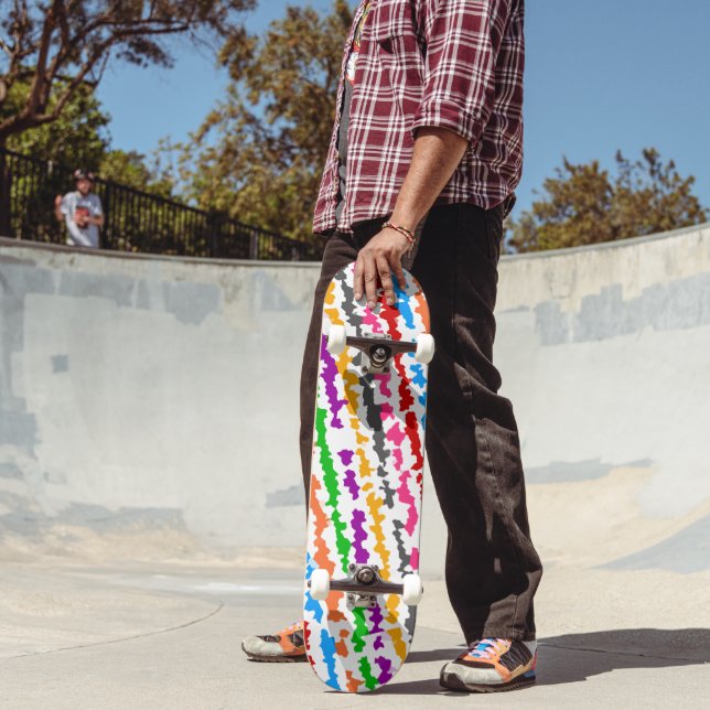 Färgrik Irreguljär Abstrakt Design Vit Mini Skateboard Bräda 18,5 Cm (Utomhus 2)