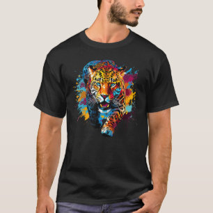 Färgrik Jaguar Vilda Stora Katt Älskare Splash Art T Shirt