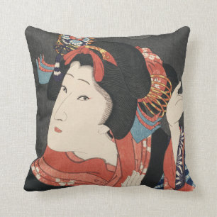 Färgrik japansk kvinnavintagemålning kudde