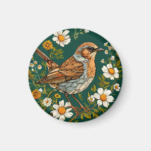 Färgrik Järnsparv fågel Mitt i Blommande Blommor Magnet